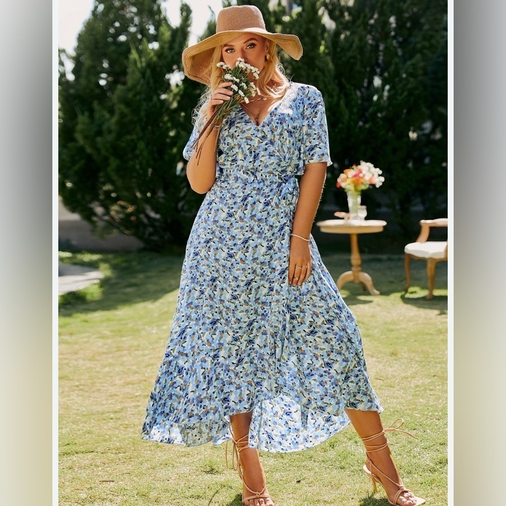 Simplee Plus’s Blue Floral wrap Dress